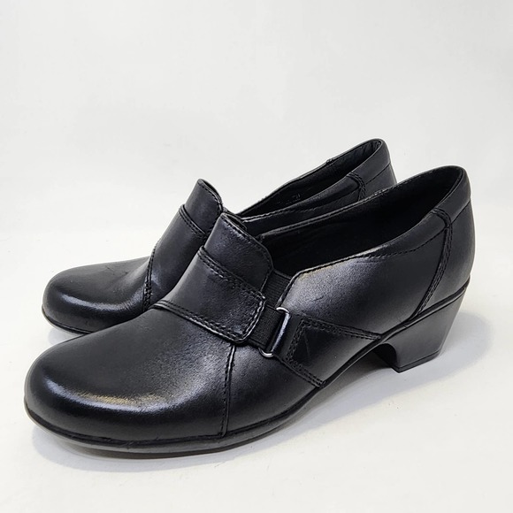 Clarks Bendables Black Leather Heeled Slip On Shoes 7.5M Ingalls Atlantic Loafer - Picture 5 of 10